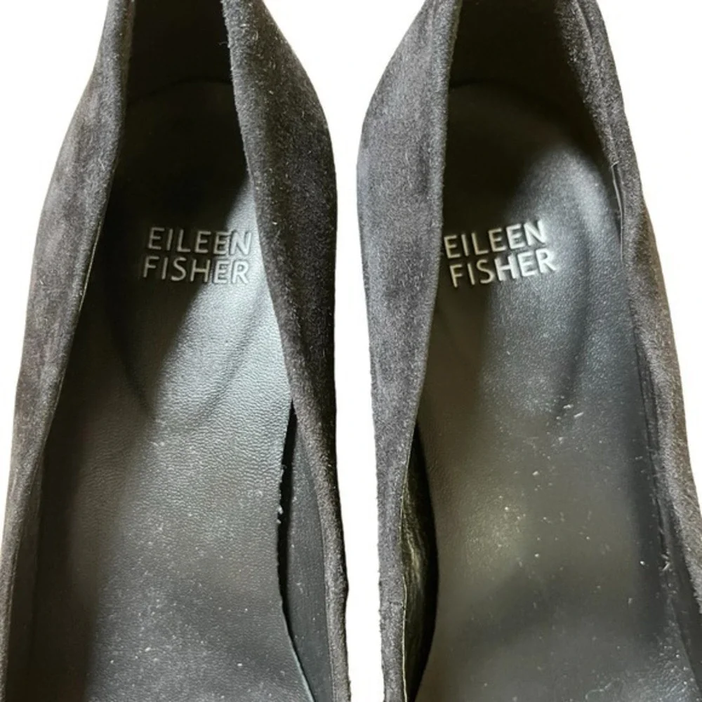 EILEEN FISHER Black‎ Suede Slip Ons Block Heel Pump Career Shoe Size 7